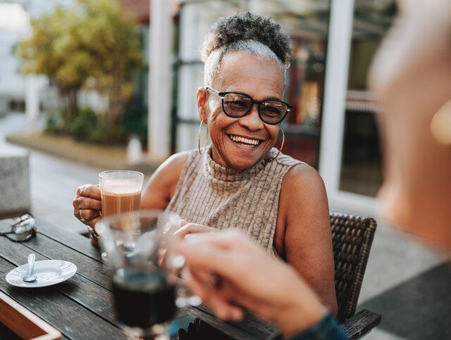 Two senior friends at the coffee shop